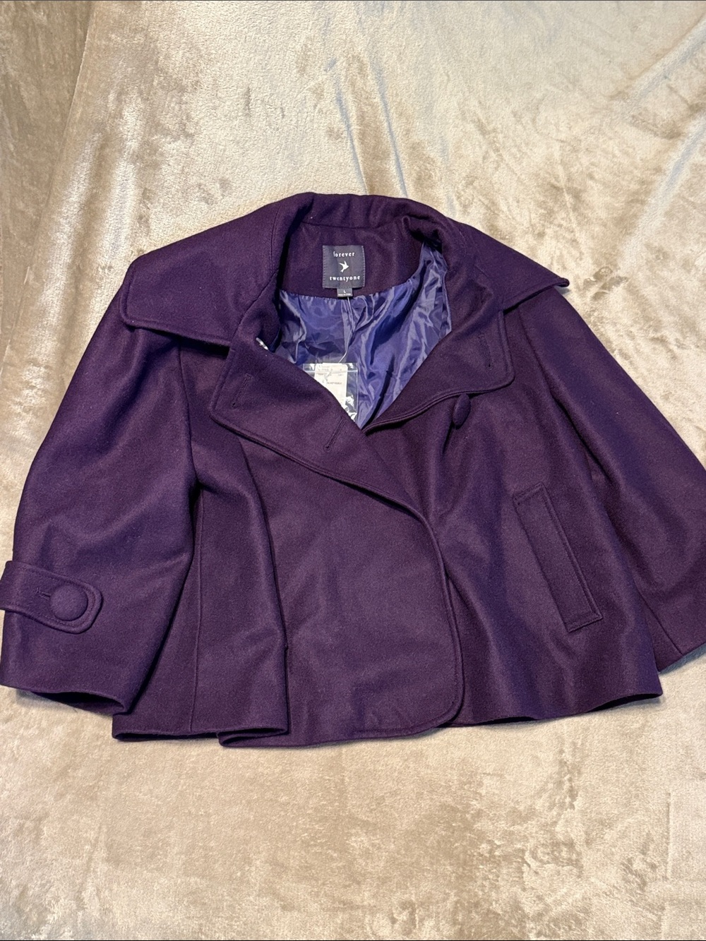 Express Deep Purple Crop Peacoat with Wide Collar L
